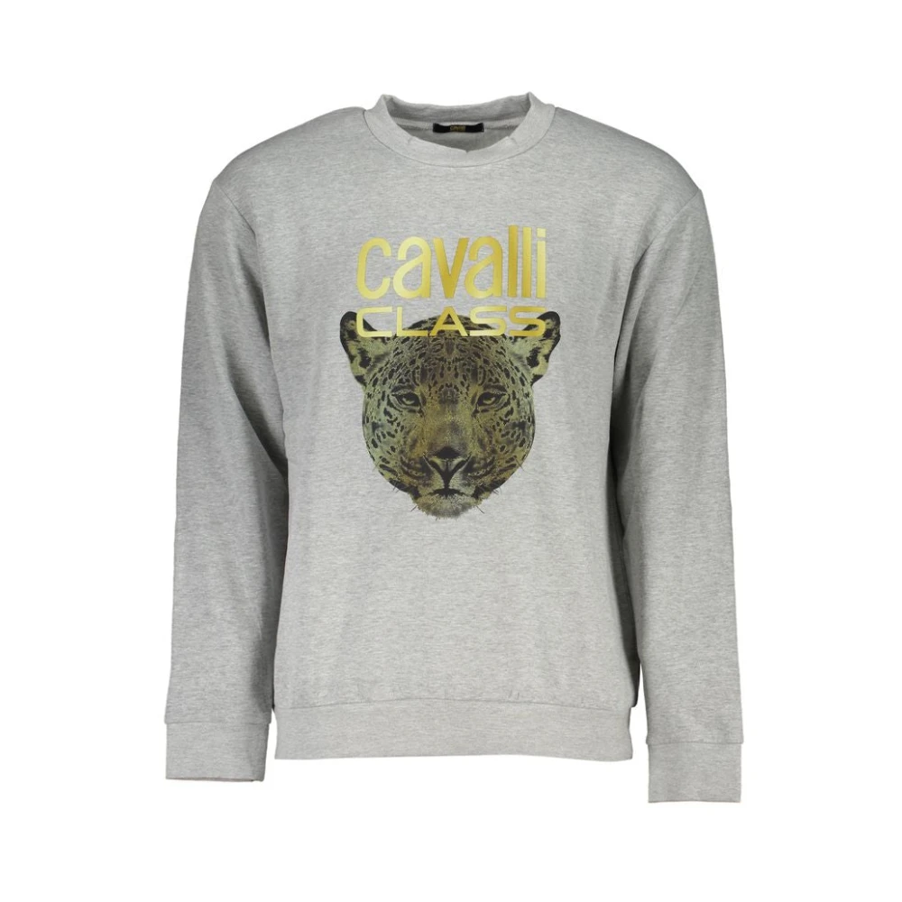 Cavalli Class Grijs Designer Sweatshirt met Ronde Hals Gray Heren