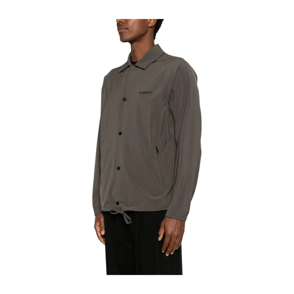 Emporio Armani Men's Brown Light Jackets, Xl, Nylon Blouson With Logo Embroidery