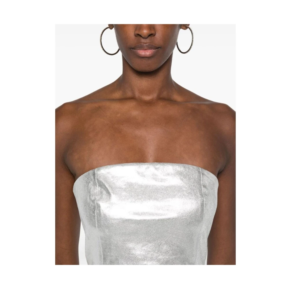 BA&SH Metallic Strapless Jurk met Achtersplit Gray Dames