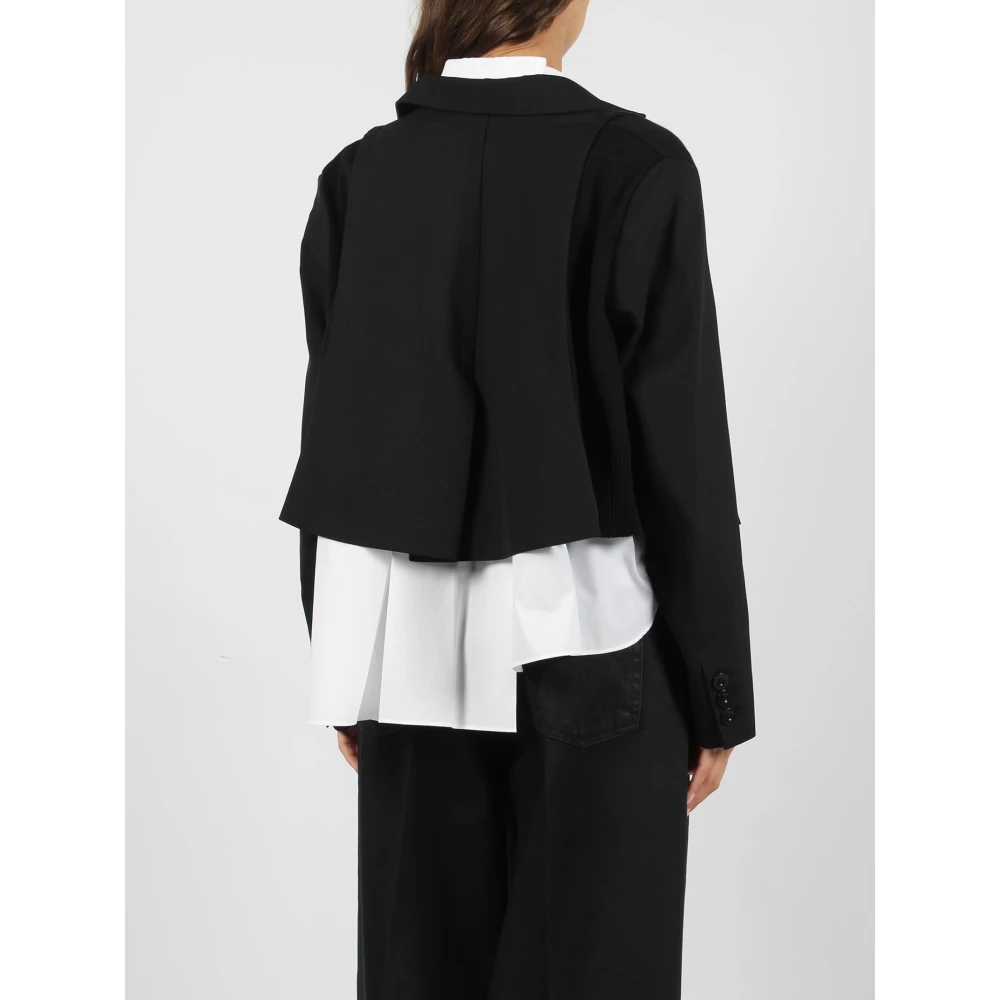 Sacai Asymmetrische Wol Katoen Jas Black Dames