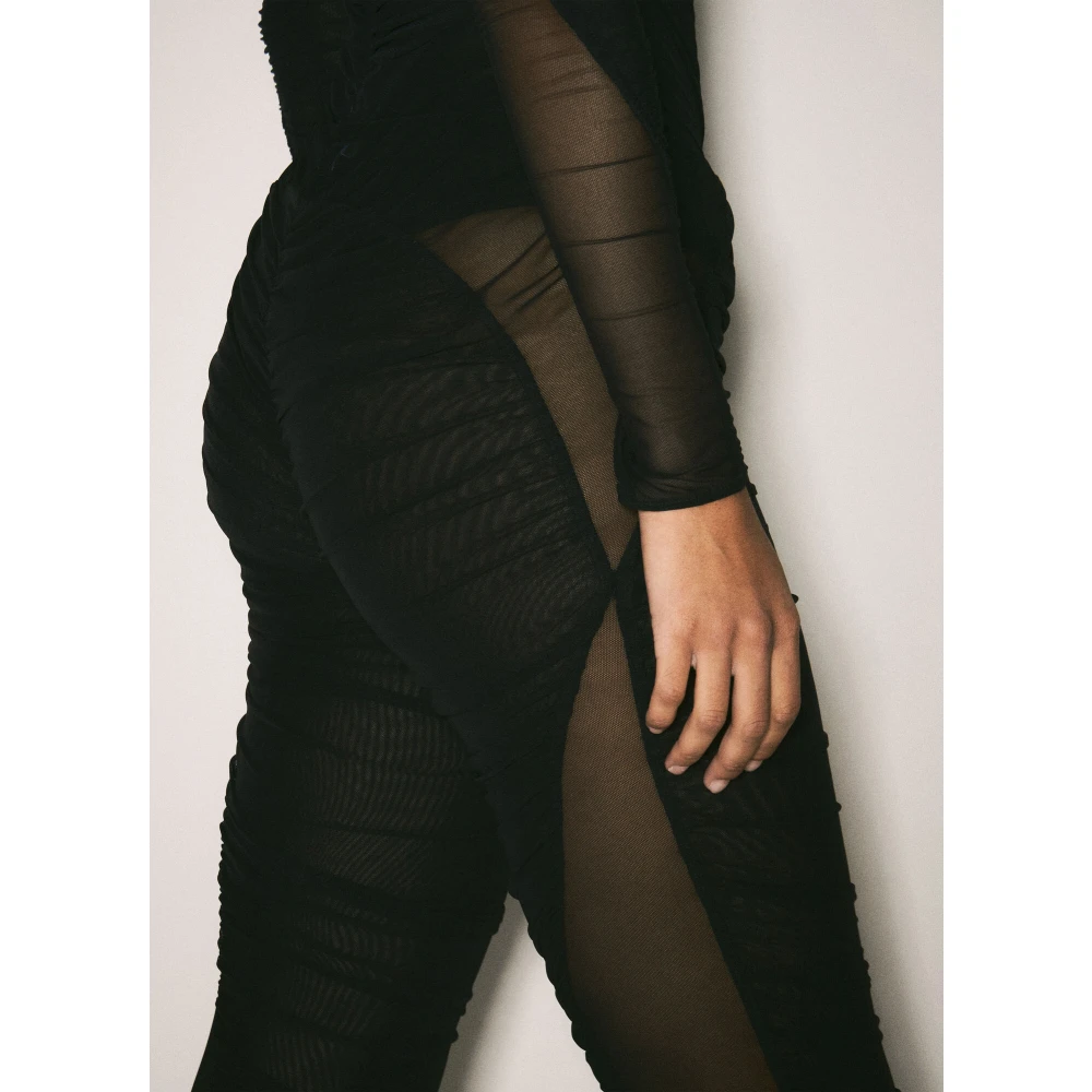 Mugler Doorschijnende Mesh Ruched Flared Broek Black Dames