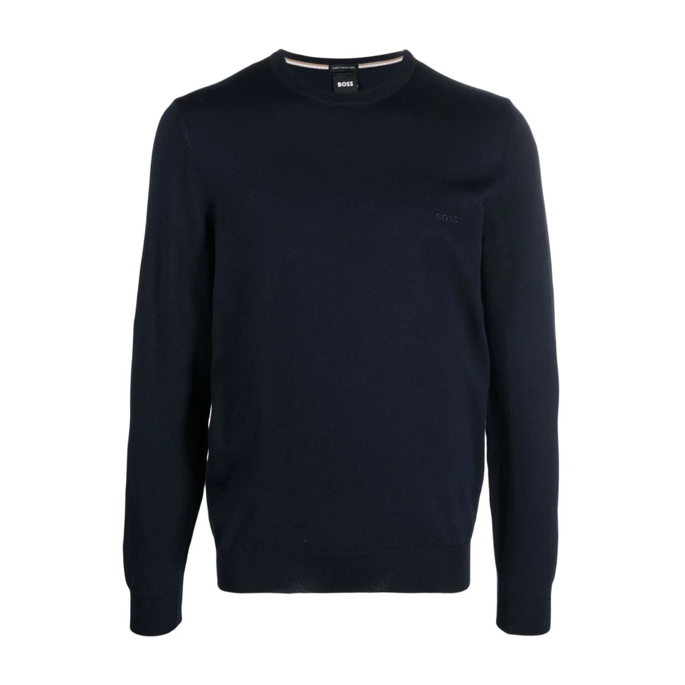 Boss Rondhals gebreide trui Blue Heren