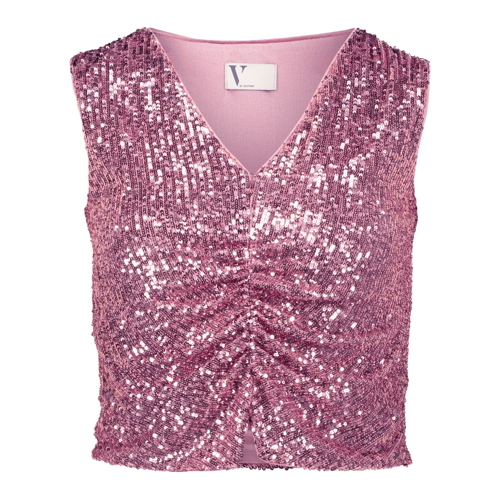 Vera Mont Pailletten V-hals top Pink Dames