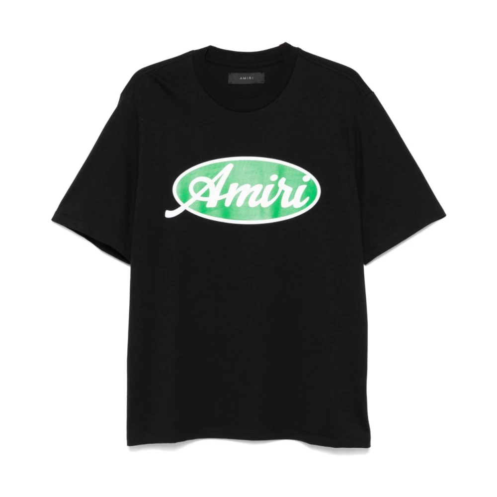 Amiri Zwarte Crew Neck T-shirt met Ovaal Logo Black Heren