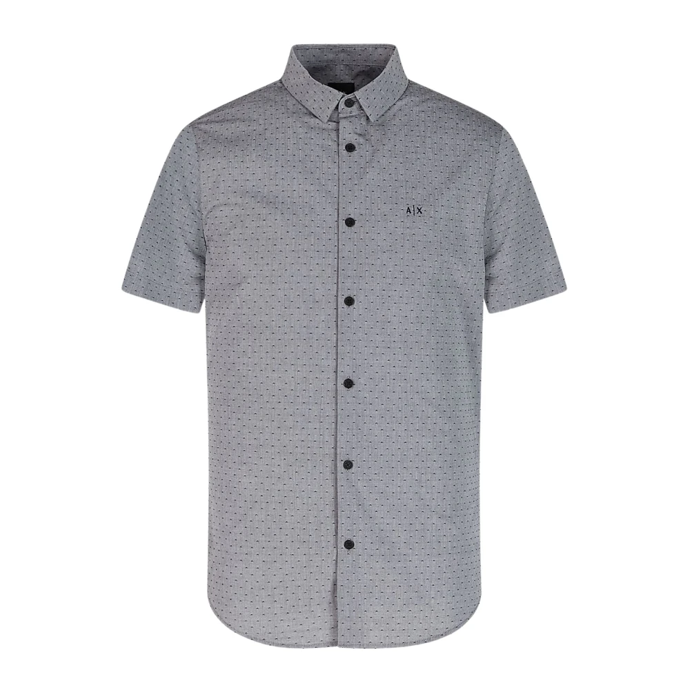 Armani Exchange Men's Grey Short Sleeve Shirt Micro Pattern