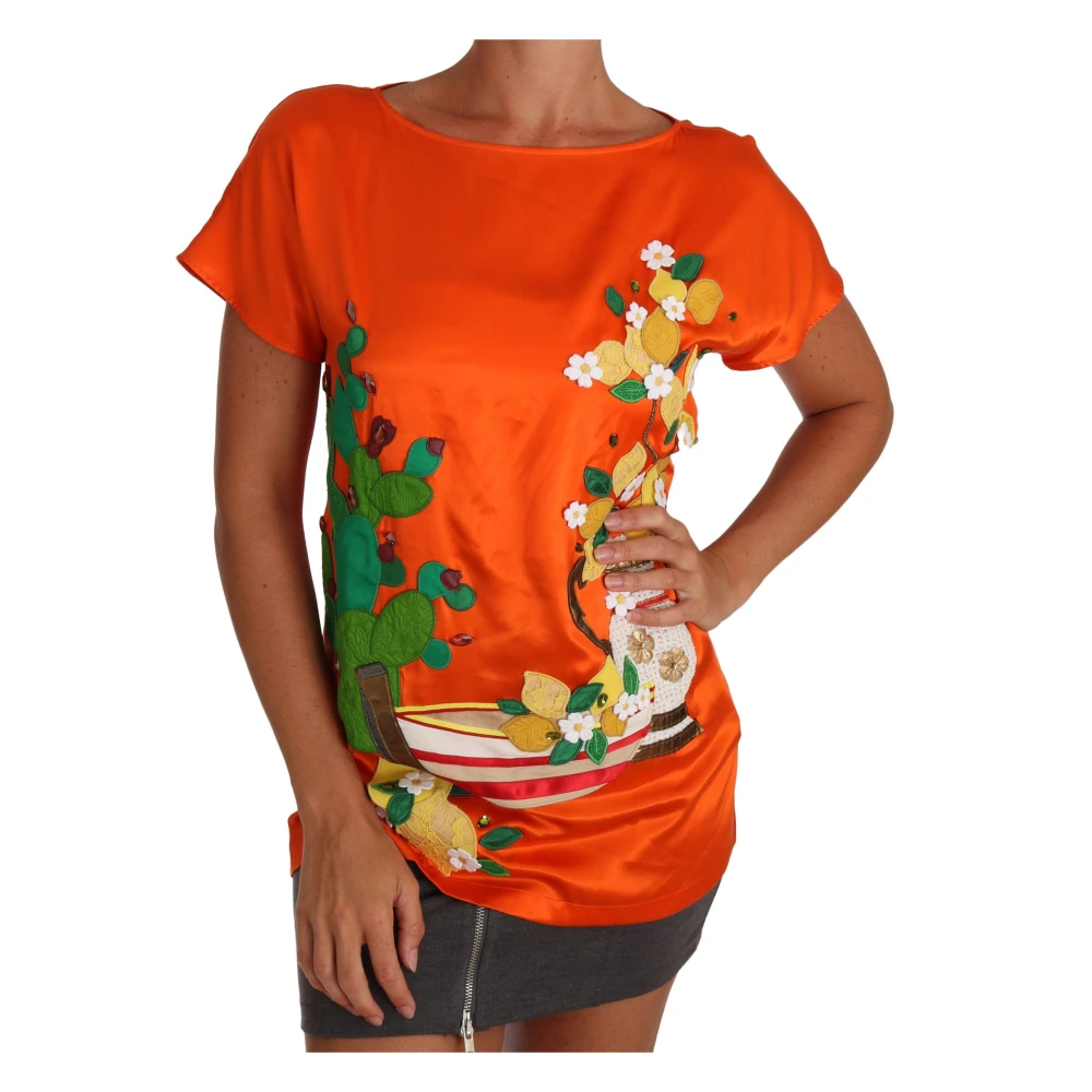 Dolce & Gabbana Women's Orange Blouses, 2XS, Lemon Print Top