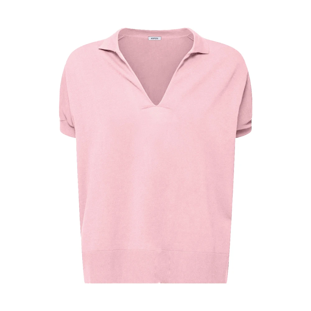 Aspesi Katoenen Polo Shirt Korte Mouw Elegant Pink Dames