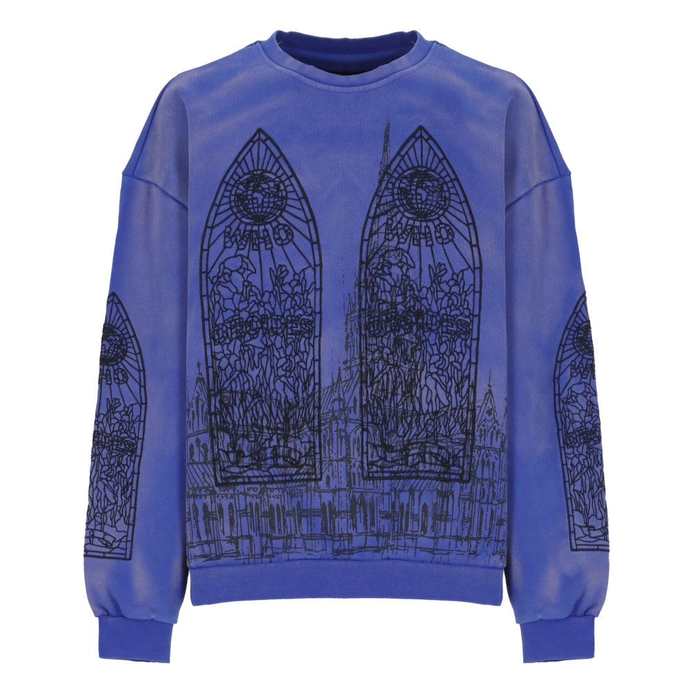 Who Decides War Blauwe Geborduurde Crewneck Sweatshirt Blue Heren
