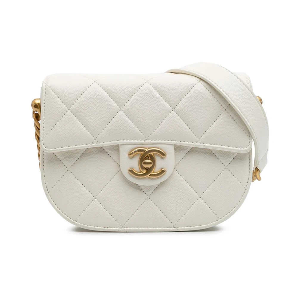 Chanel Vintage Women's White Pre-Owned Chanel Quilted Lambskin Leather Crossbody Bag