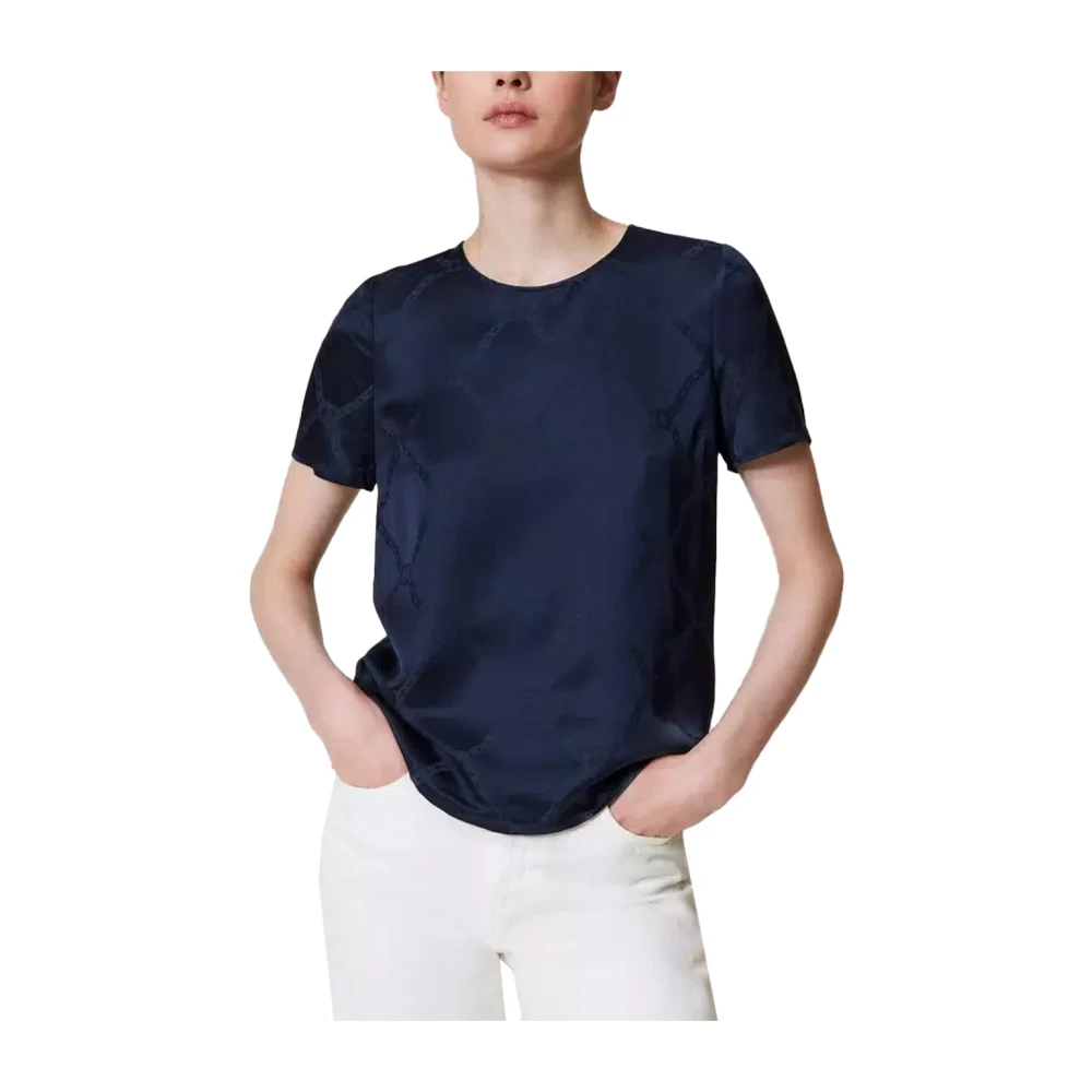Twinset Lyocell T Jacquard Blouse Blue Dames