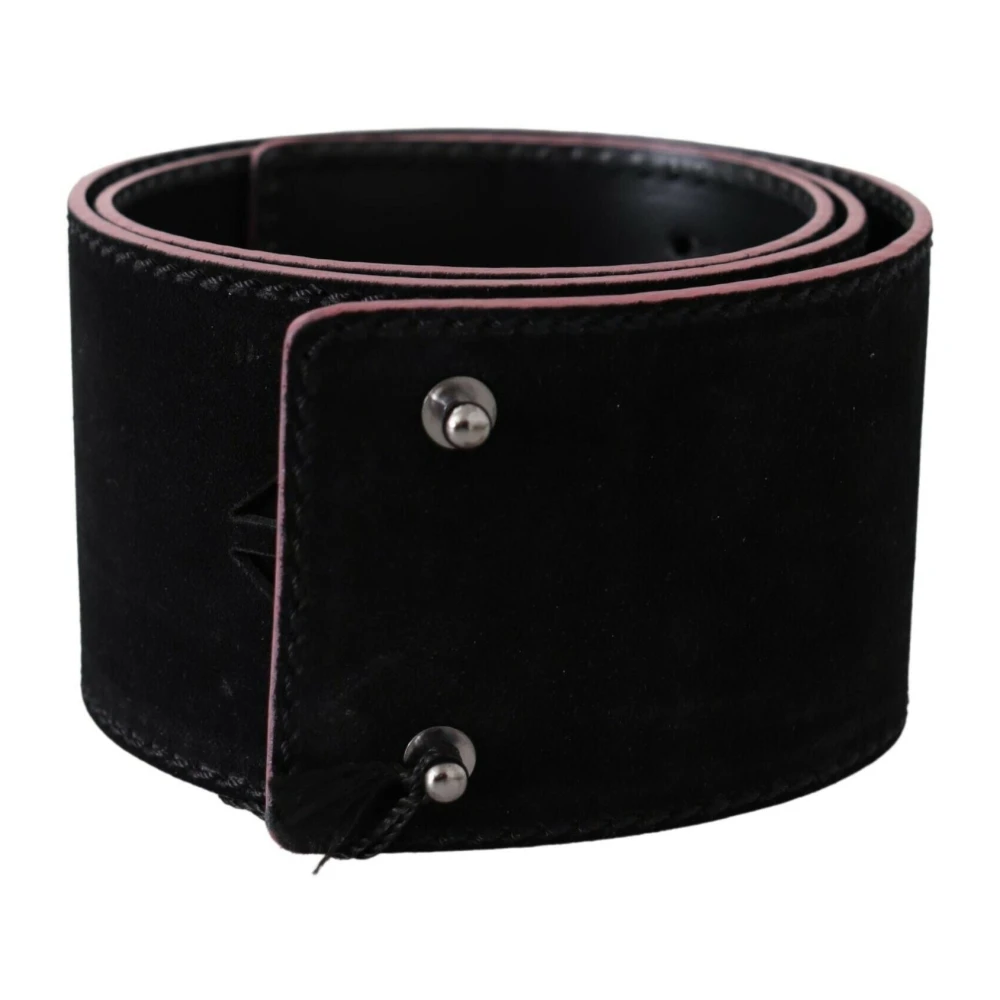 Costume National Women's Black Elegant Wide Leather Fashion Belt With Metal Accents