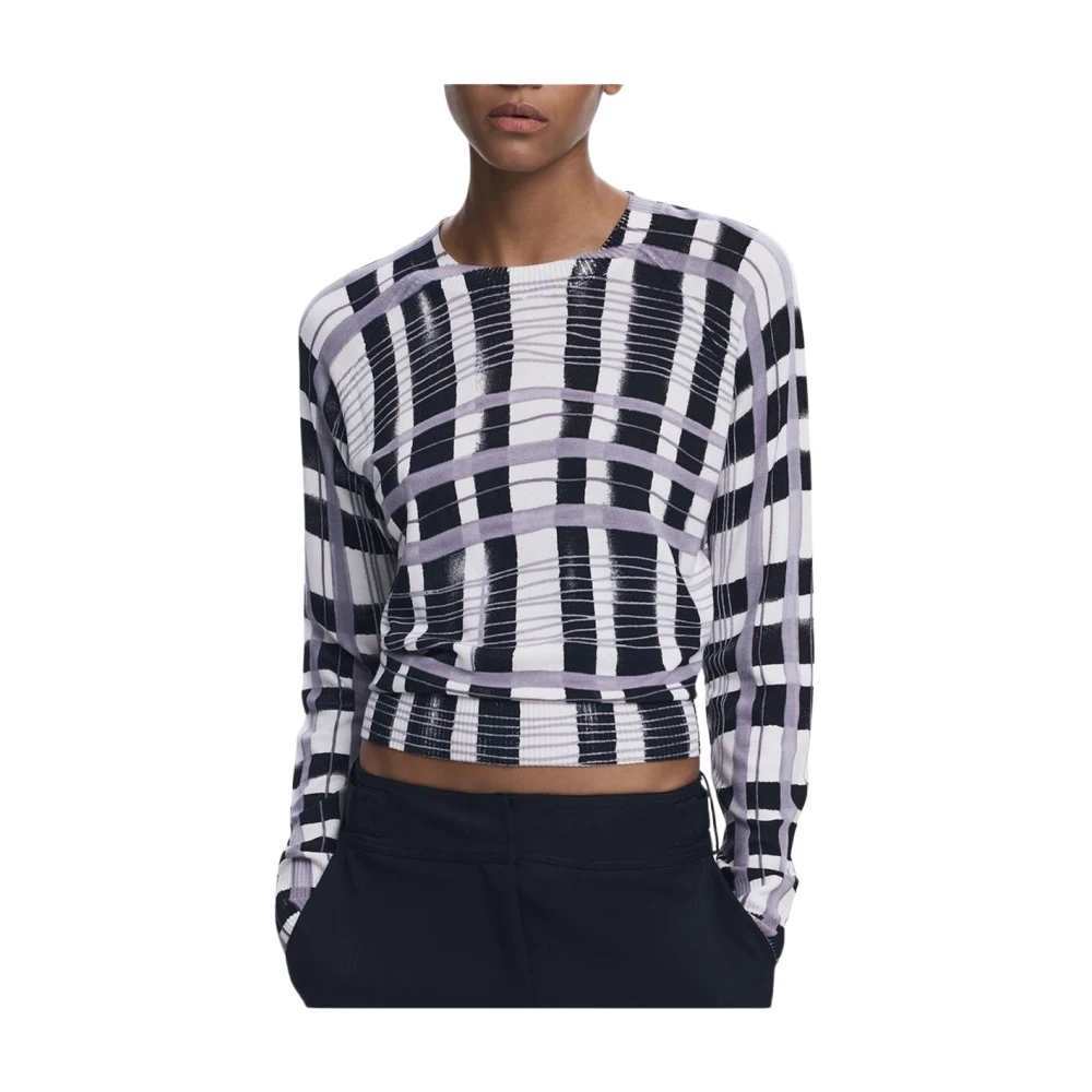 Desigual Women's Gray Round-Neck Knitwear, Xl, Viscose Knit Jumper With Ribbed Detailing