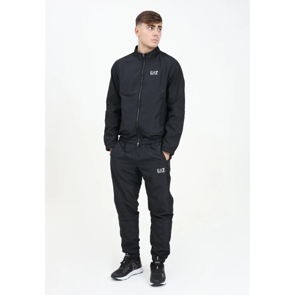 Emporio Armani EA7 Zwart trainingspak met gestreepte mouwen Black Heren