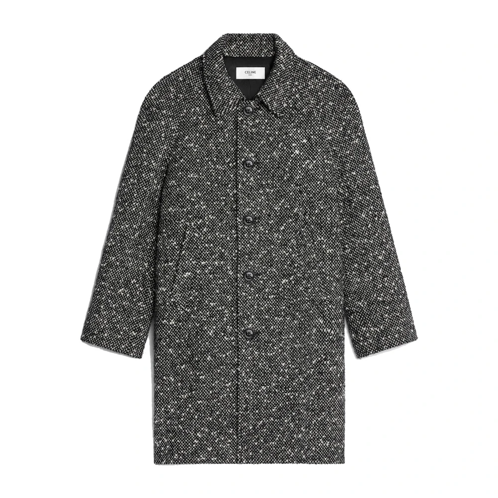 Celine Men's Gray Single-Breasted Coats, Xl, Wool Tweed Coat With Mohair