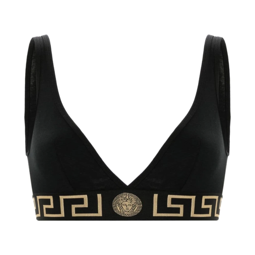 Versace Women's Black Bras, M, Greca Border Triangle Bralette