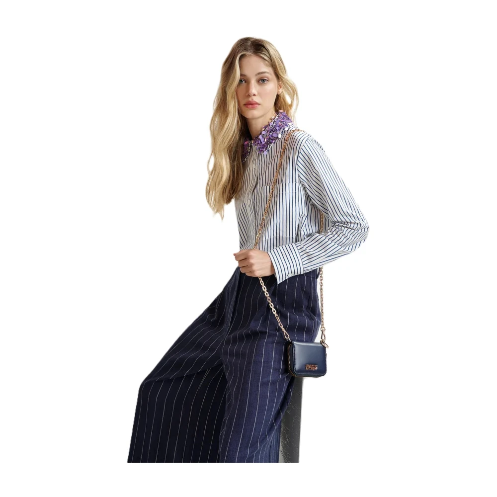 Essentiel Antwerp Hashbrown Pailletten Blouse Losse Pasvorm Knoopsluiting Blue Dames