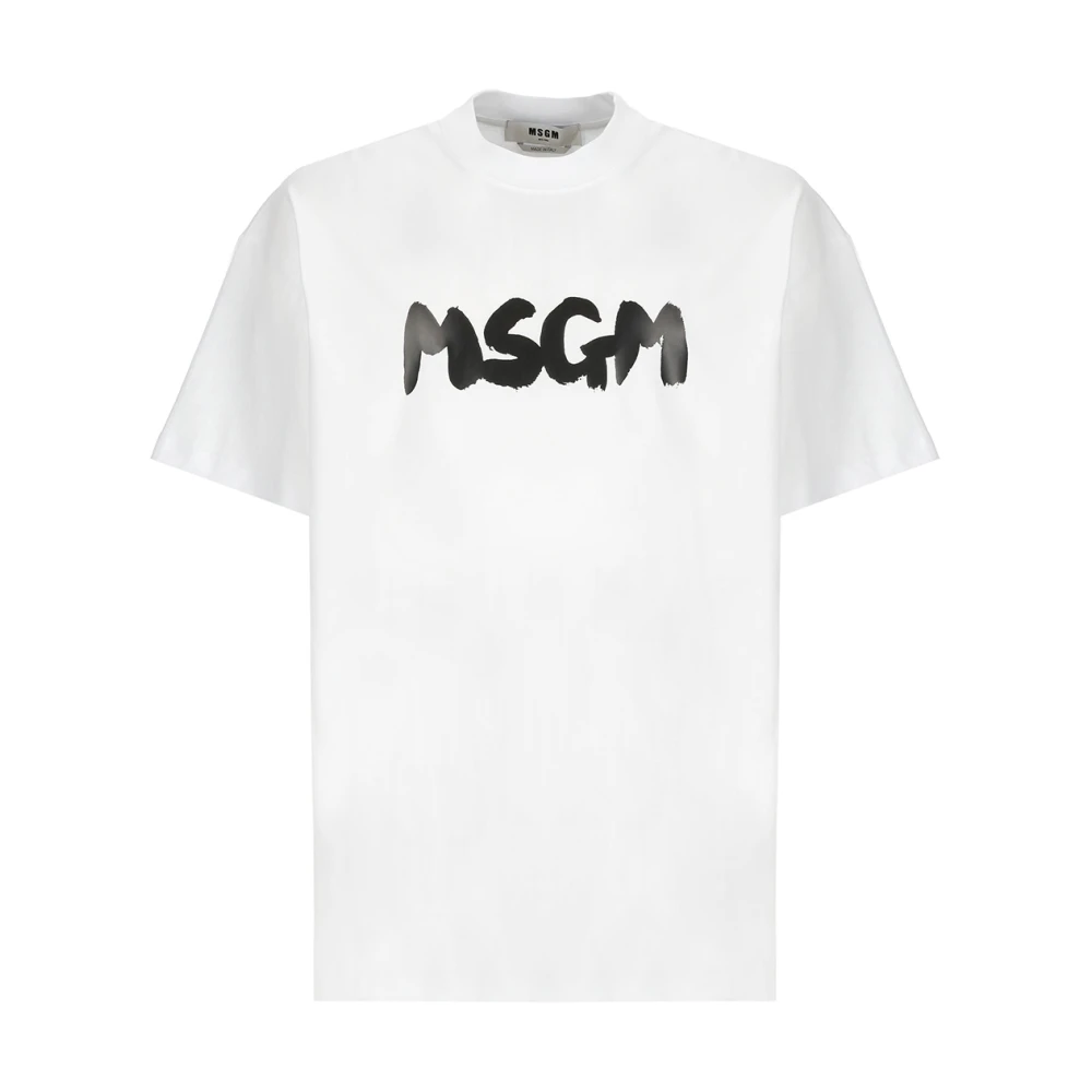 Msgm Wit Katoenen T-shirt met Logo White Heren