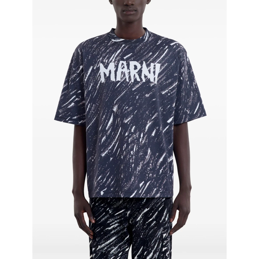 Marni Abstract Logo Print T-shirt Blue Heren