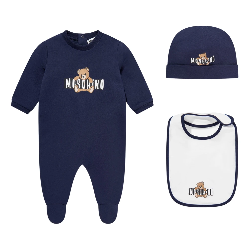 Moschino Unisex Blue Teddy Bear Logo Babygrow Set
