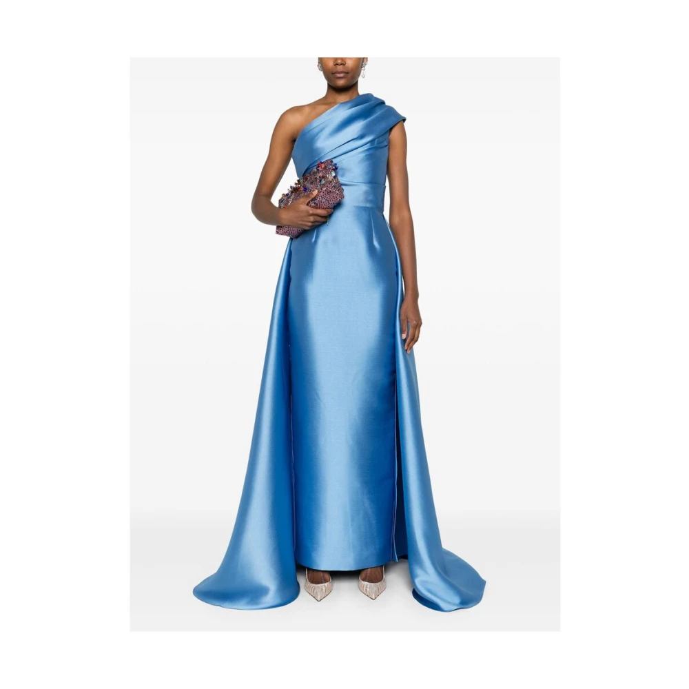 Solace London Blauwe Satijnen One-Shoulder Jurk Blue Dames