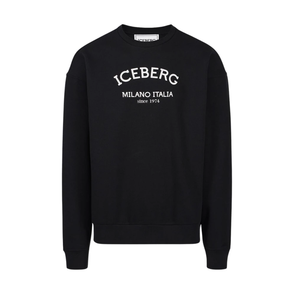 Iceberg Logo Crew-neck Sweatshirt Eco-Katoen Klassiek Black Heren