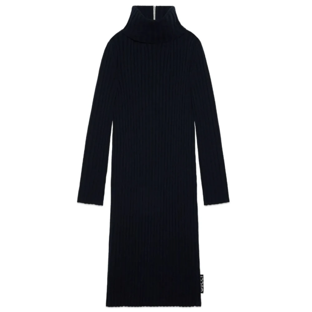 Gucci Marineblauwe Geribbelde Gebreide Jurk Blue Dames