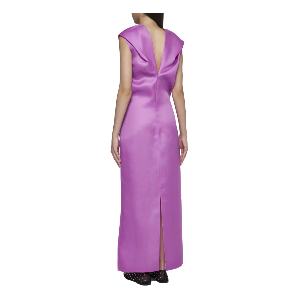 Khaite Orchidee Roze Zijden V-Hals Jurk Purple Dames