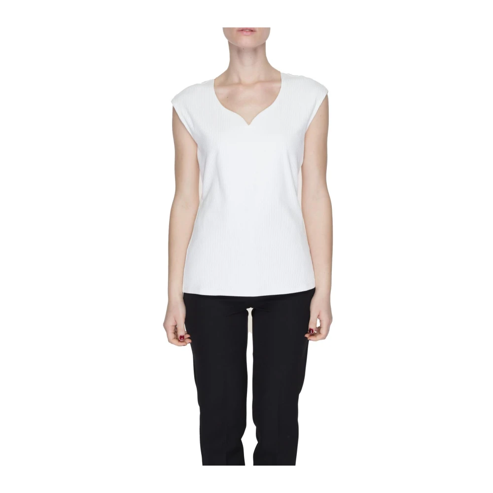 Street One Witte Geribbelde Gebreide V-hals Top White Dames
