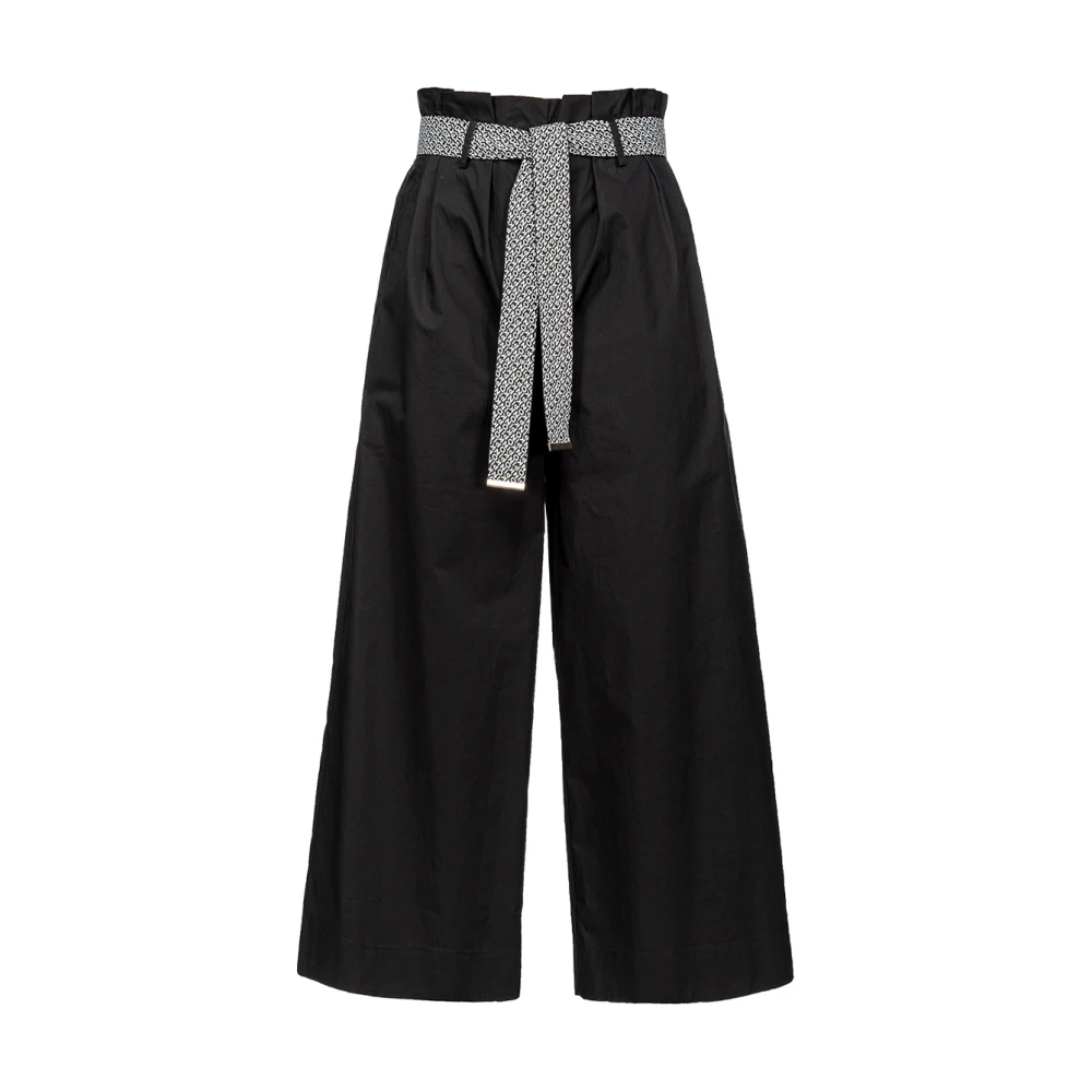 Pinko Wijde Katoenen Broek met Logo Patroon Black Dames