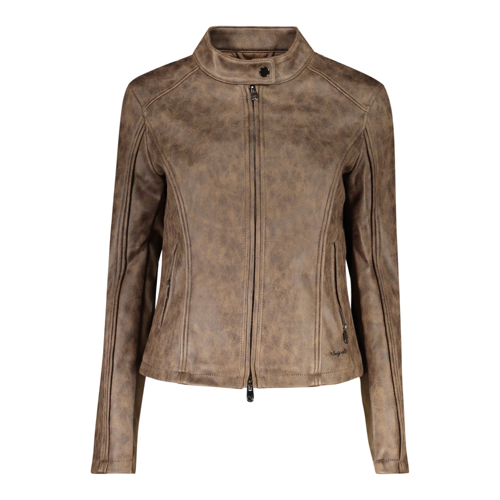 Desigual Vrouw Bruin Jassen Dames, M, Leer, Mao Collar Jacket