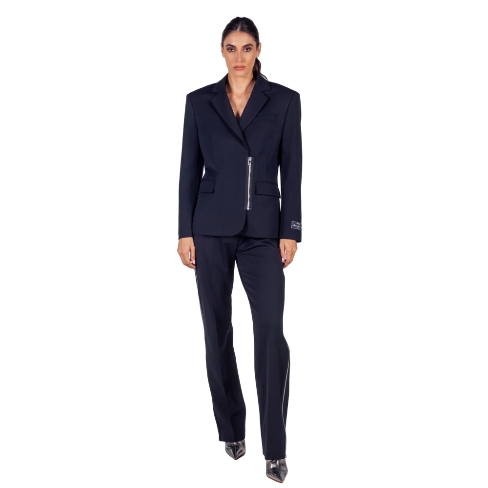 Msgm Zwarte Rits-Wollen Blazer Black Dames
