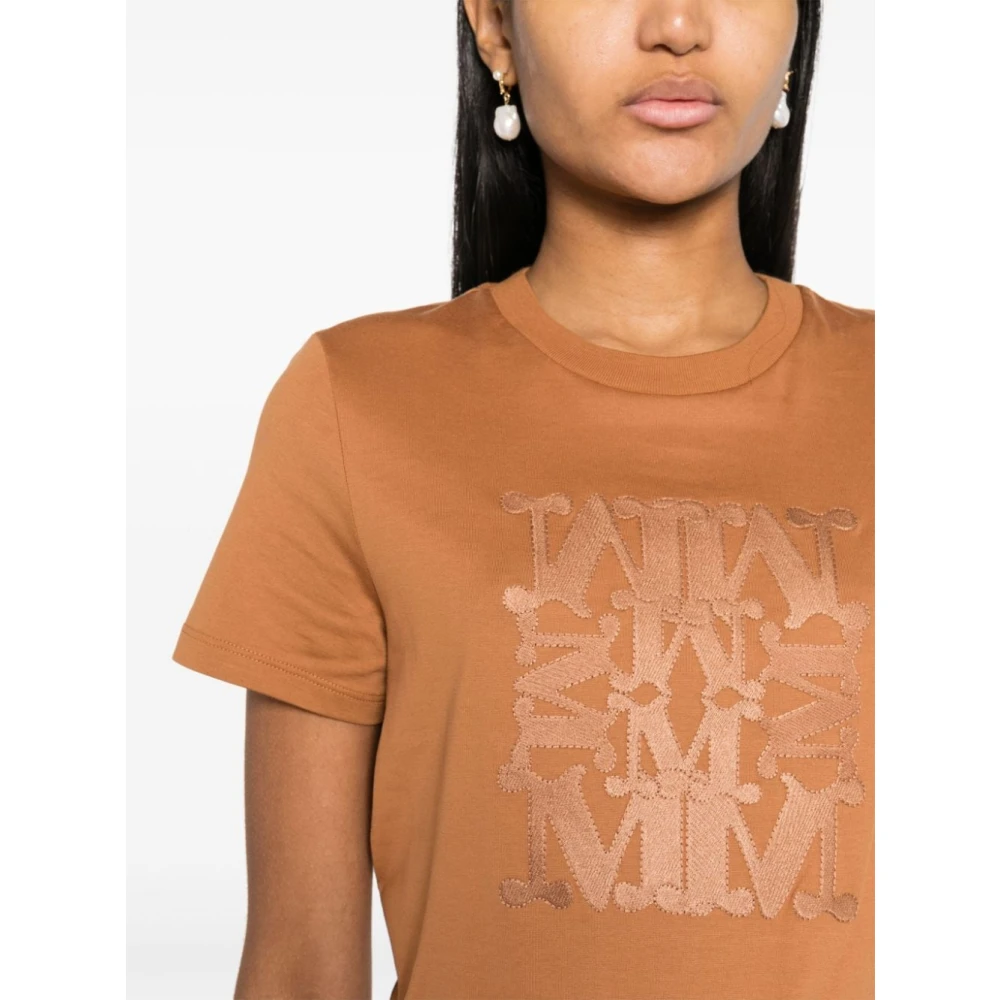 Max Mara Bruin leren T-shirt met geborduurd motief Brown Dames
