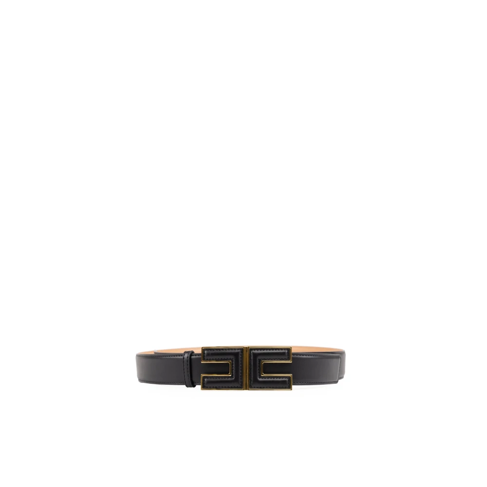 Elisabetta Franchi Zwart Synthetisch Leren Logo Gesp Riem Black Dames