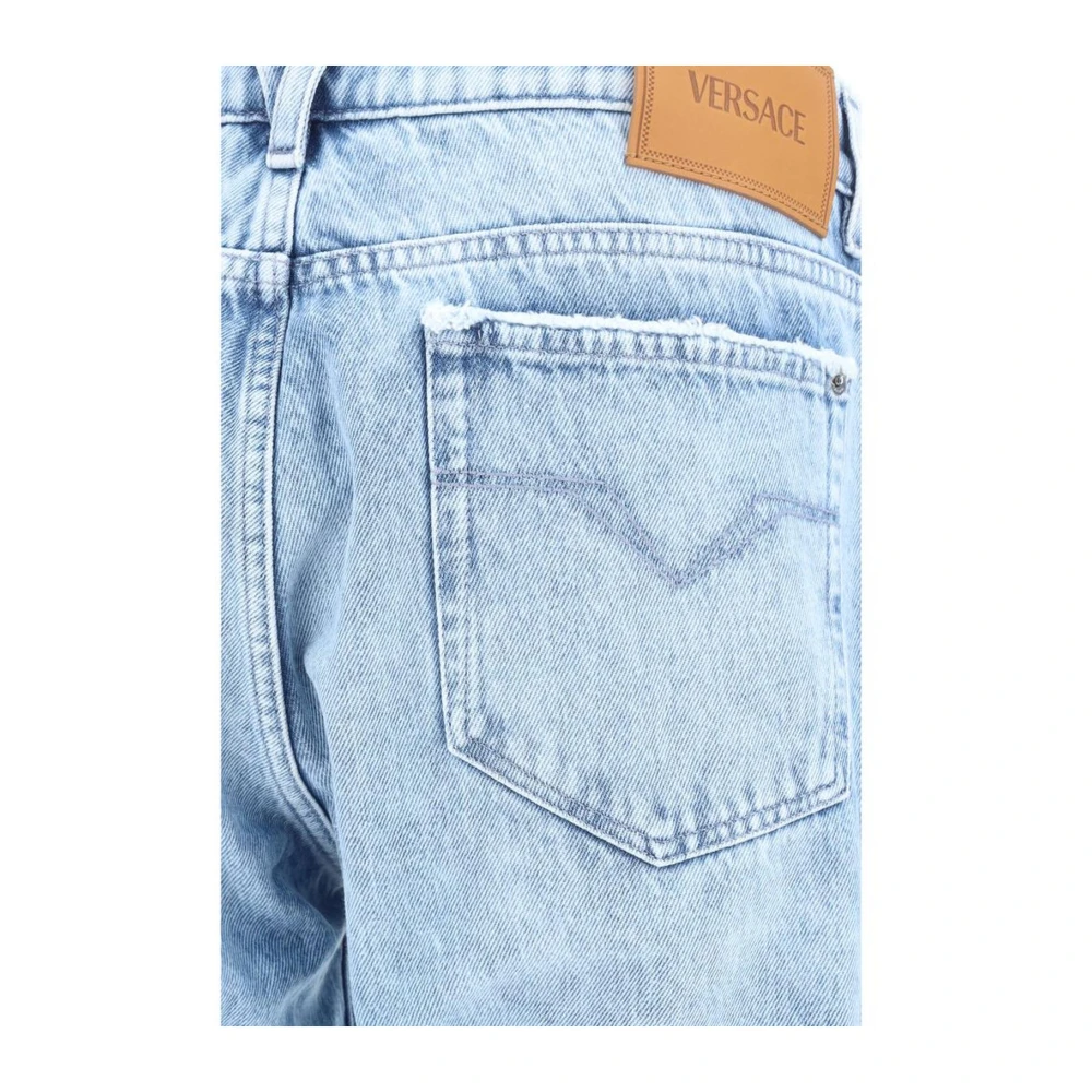 Versace Katoenen Straight Fit Jeans met leren patch Blue Heren