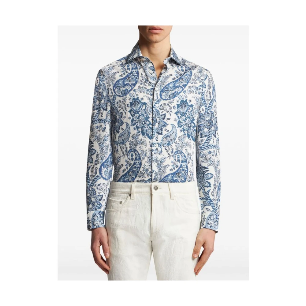 ETRO Blauwe Paisley Print Overhemd Blue Heren