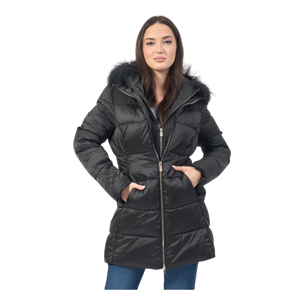 YES ZEE Zwarte gewatteerde jas met nepbont Black Dames