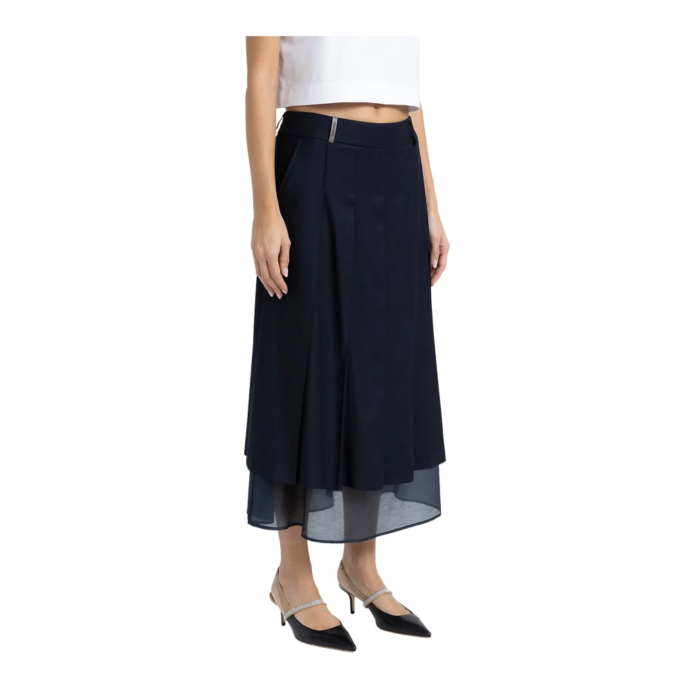PESERICO Midi rok in viscose wol en organdy keperstof Blue Dames