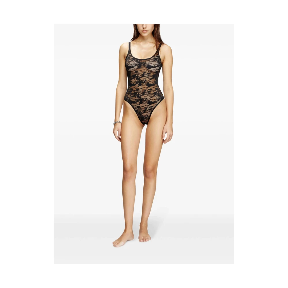 Diesel Doorschijnend Kant Paneel Ovaal D Logo Black Dames