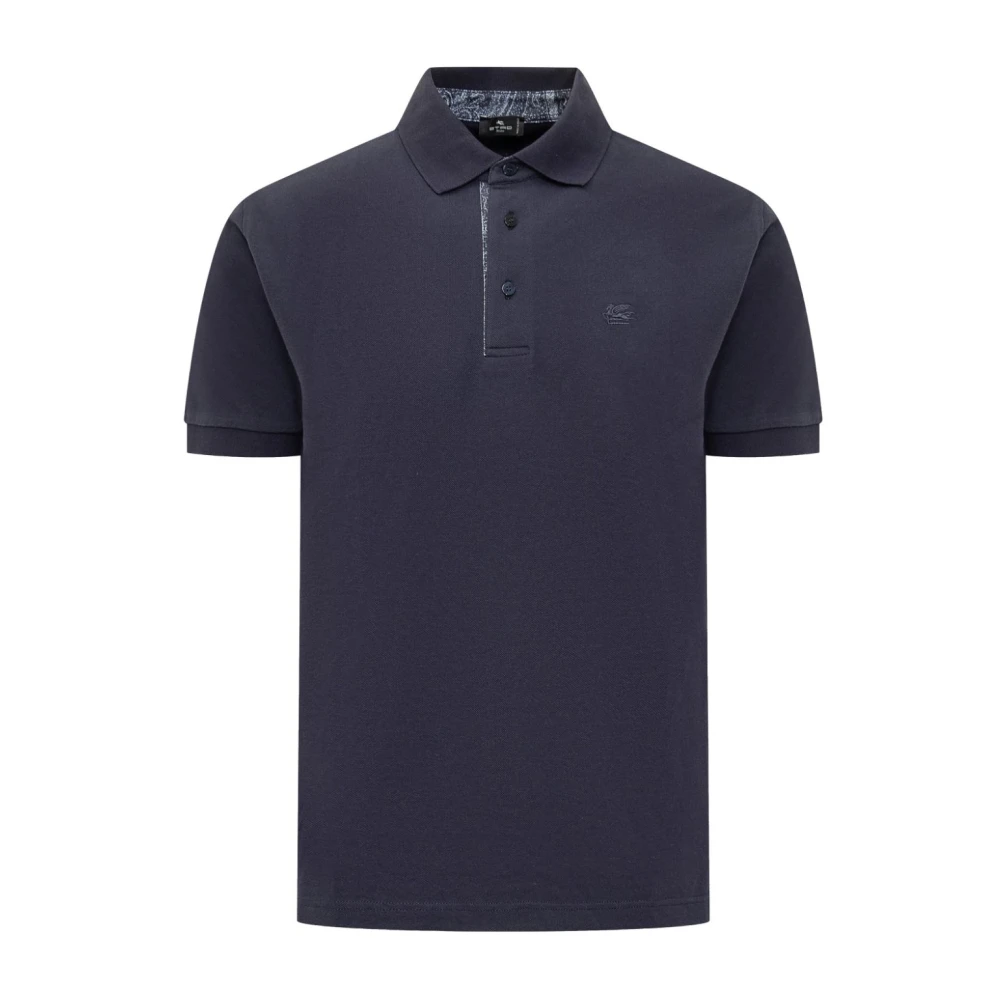 ETRO Blauw Polo Shirt Pegaso Motif Blue Heren