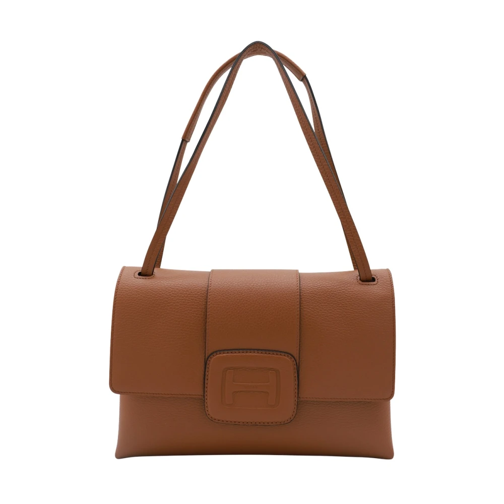 Hogan Leren schoudertas met frontlogo Brown Dames