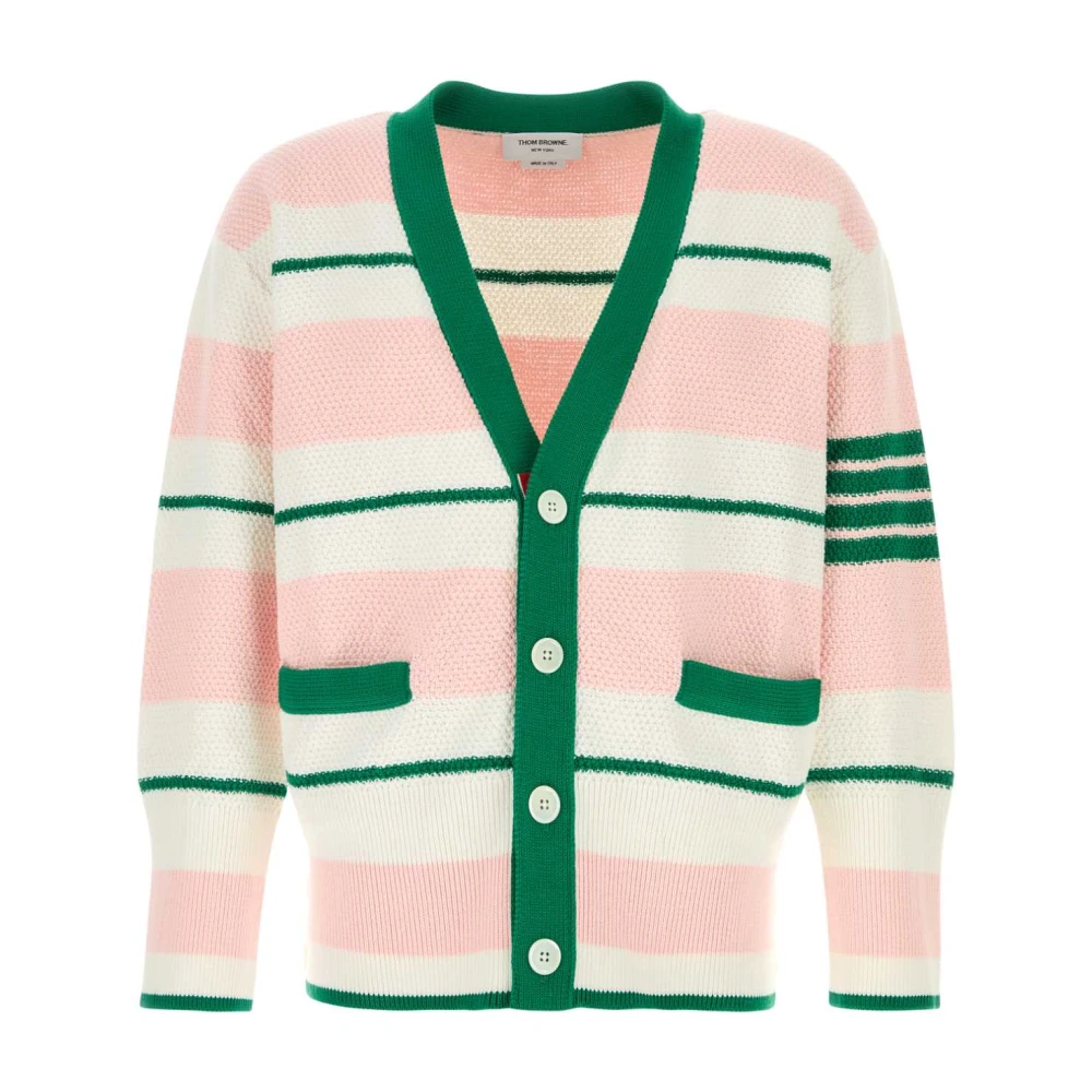 Thom Browne Men's Multicolor Cardigans, M, Seed Stitch 4-Bar Cardigan