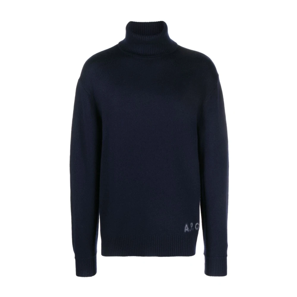 A.p.c. Blå Walter Pullover: Stilfull turtleneckstickad tröja för män Blue, Herr