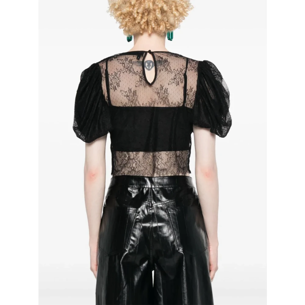 Rotate Birger Christensen Zwarte Kant Pofmouw Blouse Black Dames