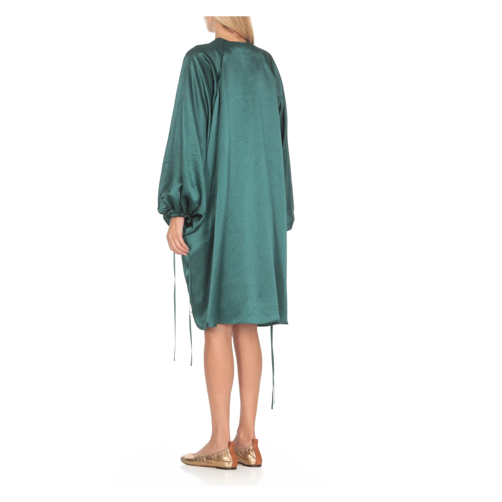 Lanvin Groene Satijnen V-hals Jurk met Ballonmouwen Green Dames