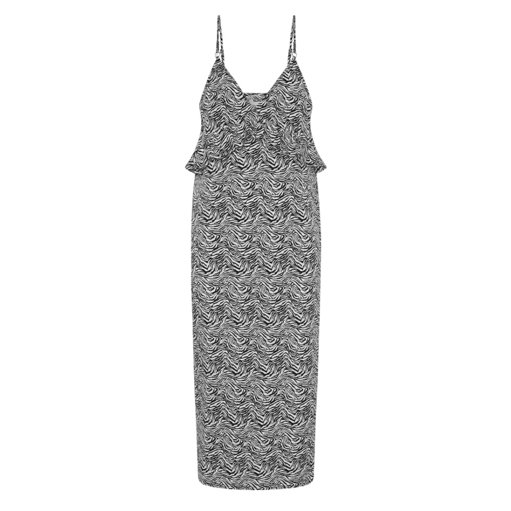 One Teaspoon Zebra Print Midi Klänning med Slits Black, Dam