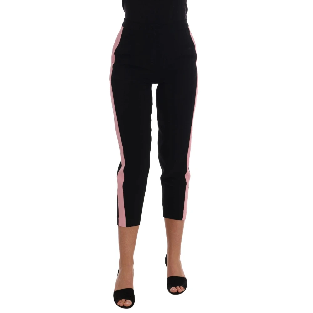 Dolce & Gabbana , Cropped Trousers, Female, Black, 2XS, Stretch Pink Stripes Capri Trousers