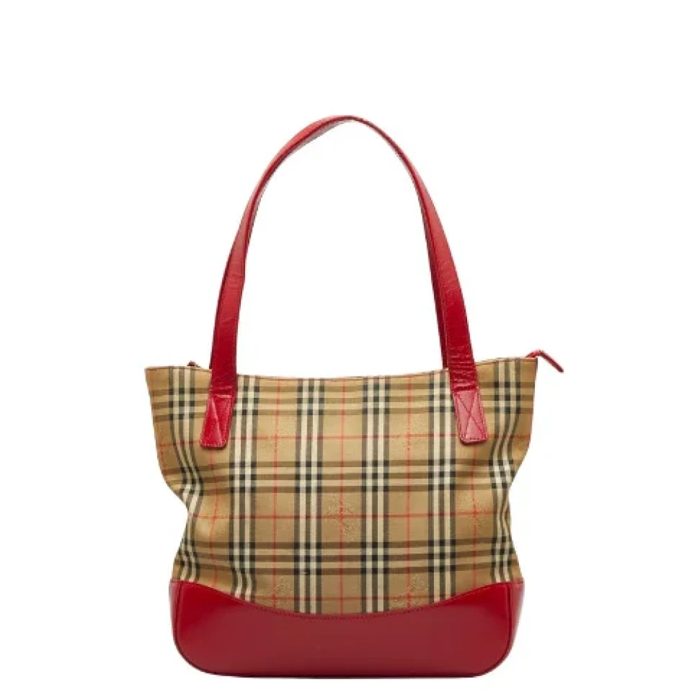 Burberry check canvas store and leather tote bag