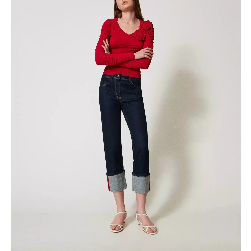 Twinset Jeans met omgeslagen zoom Black Dames