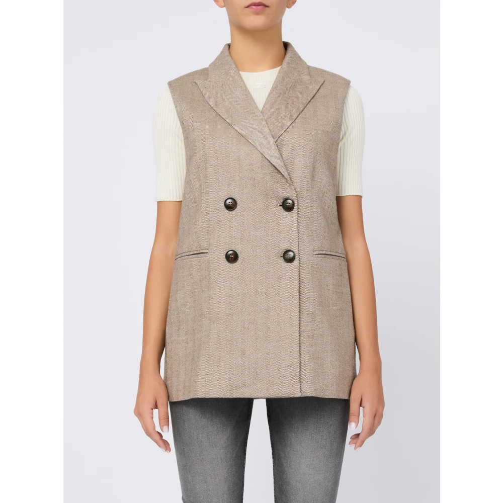 D.Exterior Beige Gebreid Vest Mouwloos Knoopsluiting voor Beige Dames