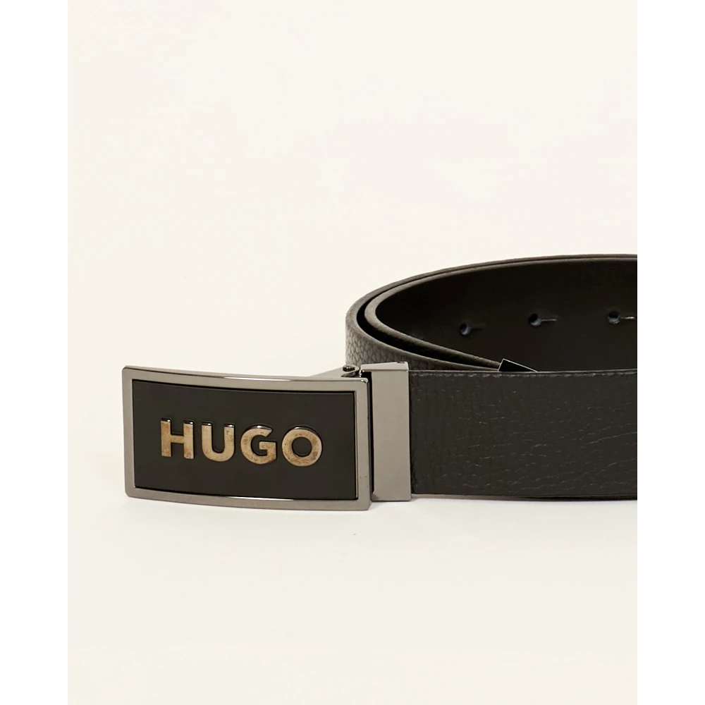 Hugo Boss Zwarte Leren Riem met Ingeprint Logo Black Heren